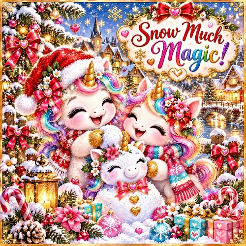 Snow Much Magic! – Christmas Unicorn Family Winter Wonderland JPEG 1254x1254