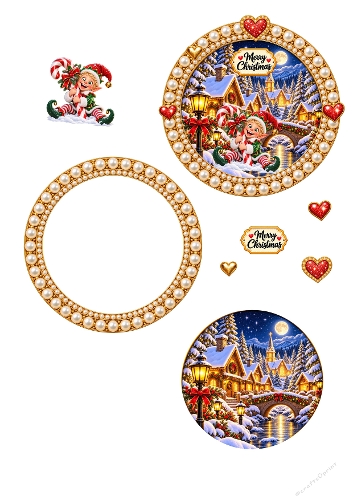 Cute Little Christmas Elf Candy Cane Pearl Frame 3D Decoupage Card Kit