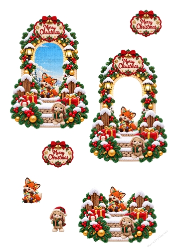 Crochet Christmas Fox and Bunny A4 Decoupage Card Sheet JPEG