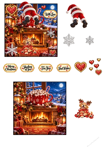 Funny Santa Legs and Puppy Christmas 3D Decoupage A4 Sheet JPEG