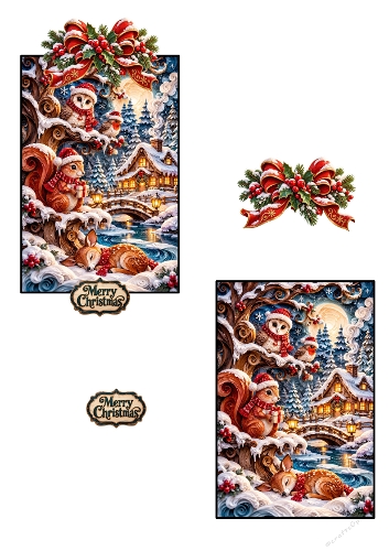 Woodland Christmas Animals 3D Decoupage A4 Sheet JPEG