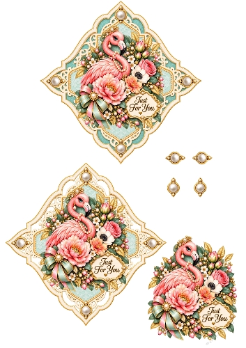 Elegant Flamingo Floral Ornament Frame 3D Decoupage A4 Sheet JPEG