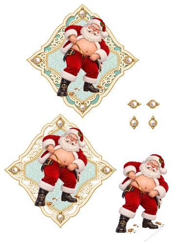 Funny Santa Claus Tight Pants Christmas 3D Decoupage A4 Sheet JPEG