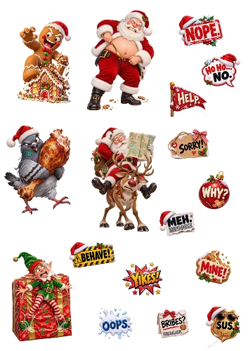 Funny Christmas Characters & Sarcastic Sentiments Decoupage A4 Sheet JPEG