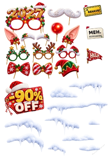 Christmas Photo Booth Props & Icicles Decoupage A4 Sheet JPEG