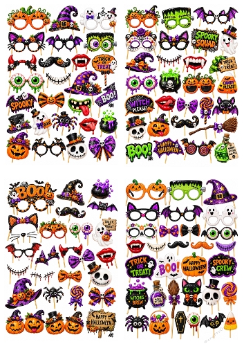Halloween Photo Booth Props Spooky Party Decoupage A4 Sheet JPEG