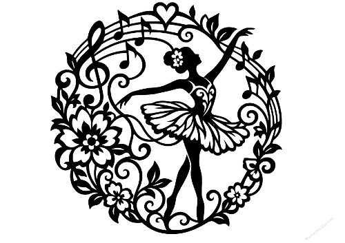 Ballerina Dancing Musical Notes Circular Cut File