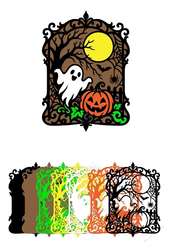 Halloween Ghost & Pumpkin Layered Card Cut File 3D