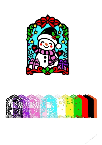 Cute Christmas Snowman Layered Frame Card Cut File