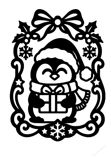 Cute Christmas Penguin Gift Frame Card Cut File