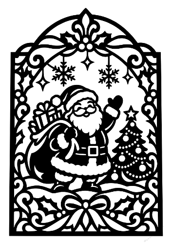 Santa Claus Christmas Tree Arched Frame Card Cut File