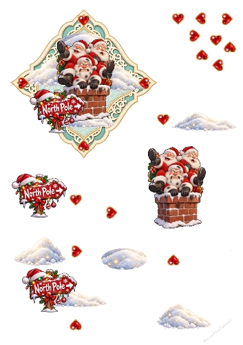 Funny Santas Chimney North Pole Sign 3D Decoupage A4 Sheet JPEG