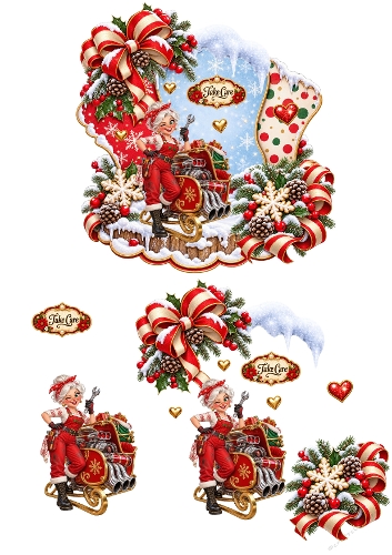 Mechanic Mrs Claus Sleigh Tuning Christmas 3D Decoupage A4 Sheet JPEG
