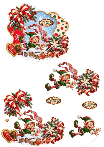 Funny Christmas Elf Slipping Toilet Paper 3D Decoupage A4 Sheet JPEG