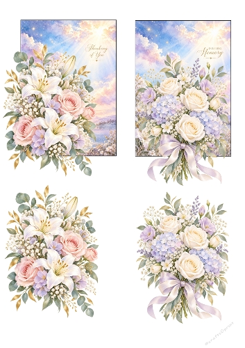 Sympathy Floral Watercolor Bouquet Thinking of You 3D Decoupage A4 Sheet JPEG