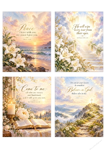 Religious Sympathy Bible Verse Cards Heavenly Sunset 3D Decoupage A4 Sheet JPEG