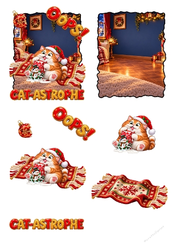Funny Christmas Cat Milk Carton Cat-astrophe 3D Decoupage A4 Sheet JPEG