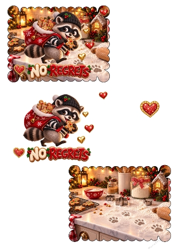 Funny Christmas Raccoon Gingerbread Cookie Thief No Regrets 3D Decoupage A4 Sheet JPEG