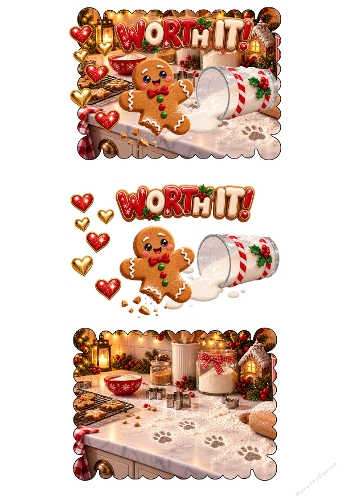 Funny Christmas Gingerbread Man Spilled Milk Worth It 3D Decoupage A4 Sheet JPEG