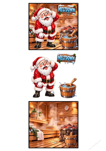 Funny Santa Sauna Meltdown Christmas Sweating 3D Decoupage A4 Sheet JPEG