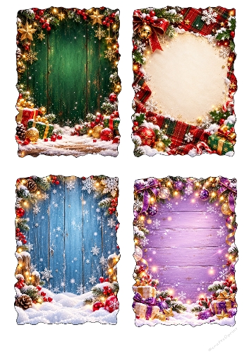 Christmas Card Backgrounds Kit Wooden Plaid Rustic Toppers A4 Sheet JPEG