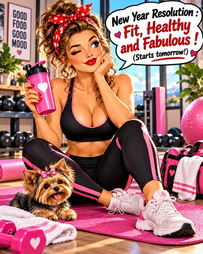 Funny Pinup Fitness Gym Workout New Year Resolution 1122x1402 JPEG Illustration
