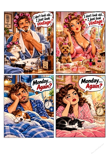 Funny Vintage Couples Card Toppers Set Retro Humor Just Look Vintage Monday Again Set of 4 A4 Sheet JPEG