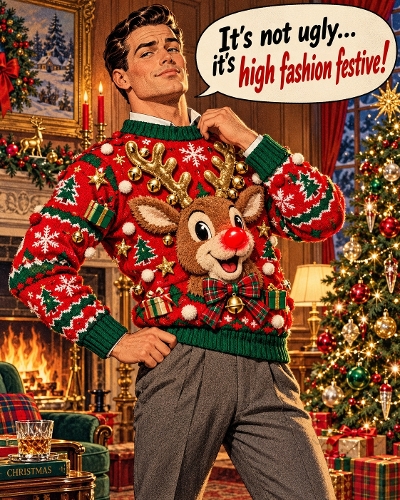 Funny Christmas Man Ugly Sweater High Fashion Festive 1122x1402 JPEG Illustration