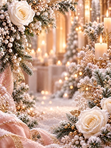 Elegant Christmas White Rose Candle Card Background 1122x1402 JPEG Illustration