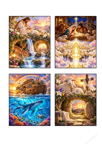 Christian Faith 4 Card Toppers Kit Nativity Noah Ark Resurrection A4 JPEG Sheet