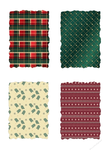 Christmas Card Backgrounds Kit Tartan Plaid Green Gold Fair Isle A4 JPEG Sheet