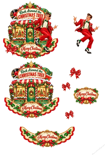 Rock Around The Christmas Tree 3D Decoupage Card Kit Retro Swing Dancer A4 Sheet