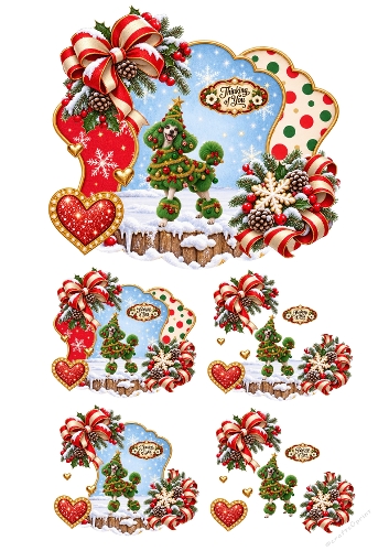 Christmas Poodle Thinking of You Holiday 3D Decoupage Card Kit A4 Sheet