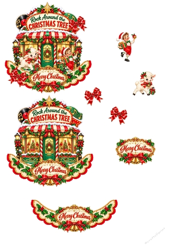 Rock Around The Christmas Tree Boy Lamb 3D Decoupage Card Kit A4 Sheet