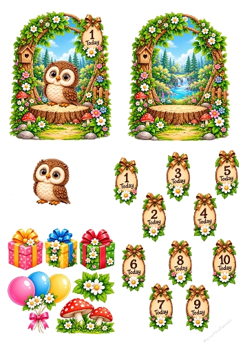 Cute Owl Birthday Milestone Age Numbers 3D Decoupage Card Kit A4 Sheet