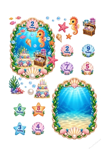 Cute Underwater Ocean Sea Turtle Birthday Milestone 3D Decoupage Card Kit A4 Sheet