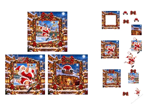 Funny Santa Playing Tennis Christmas 3 Card Toppers A4 Sheet   