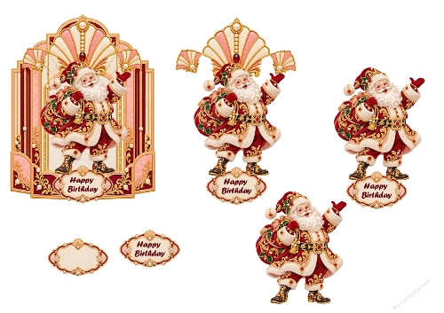 Art Deco Santa Claus Happy Birthday 3D Decoupage Card Kit A4 Sheet