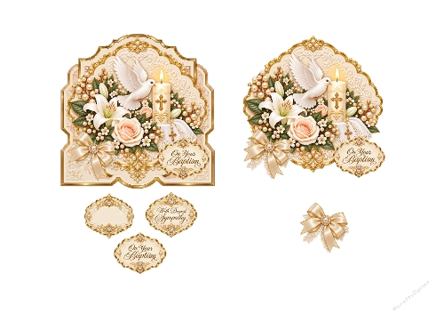 On Your Baptism White Dove Candle Gold Frame 3D Decoupage Card Kit A4 Sheet