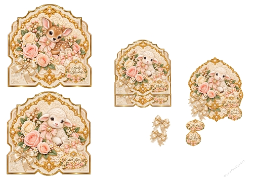 Baby Deer Lamb Fawn Cute Animals 3D Decoupage Card Kit A4 Sheet