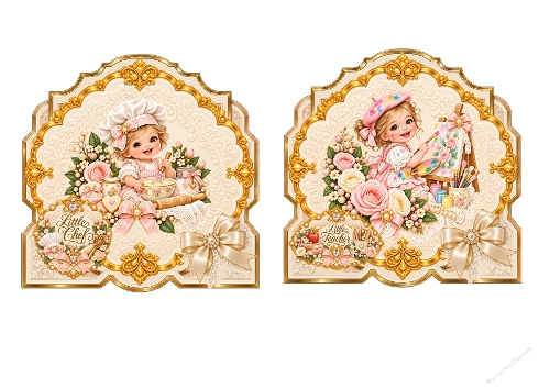 Little Chef Little Teacher Cute Girls 3D Decoupage Card Kit A4 Sheet