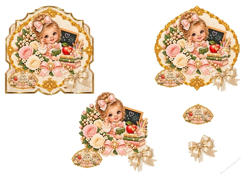 Little Teacher Cute Girl School Books 3D Decoupage Card Kit A4 Sheet