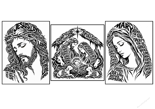 Christian Typography Word Art Jesus Nativity Mary A4 Sheet Printable