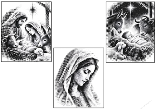 Title Retro Christian Nativity Mary Jesus Halftone A4 Sheet Printable