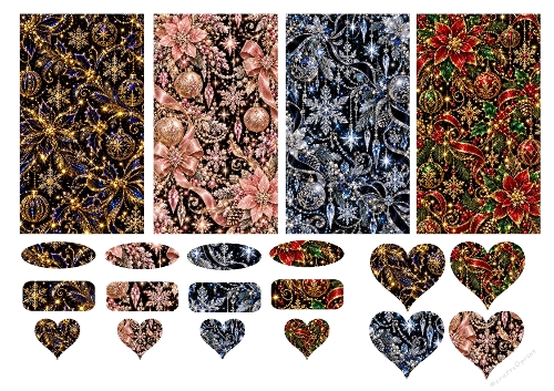 Luxury Glitter Christmas Backgrounds Tags Festive Decoupage A4 Sheet Printable   