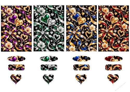 Luxury Glitter Hearts Gemstone Backgrounds Tags A4 Sheet Printable   