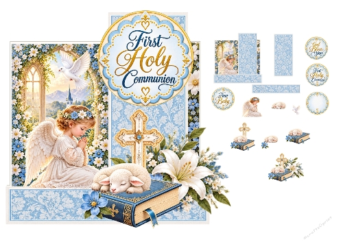 First Holy Communion Angel Bible Cross Mini Kit 3D Decoupage A4 Sheet   