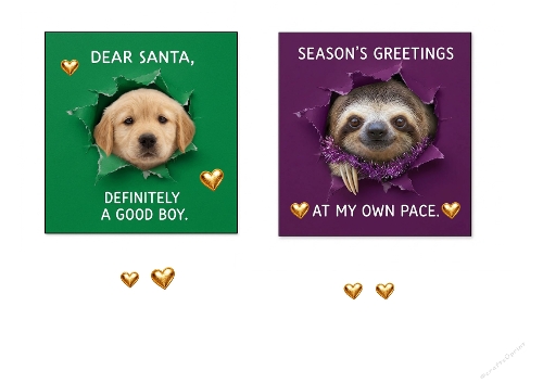 Funny Christmas Puppy Sloth Good Boy Seasons Greetings 3D Decoupage A4 Sheet   