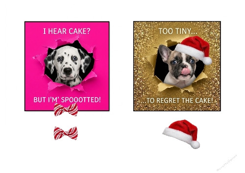 Funny Christmas Dalmatian French Bulldog Cake 3D Decoupage Card Kit A4 Sheet