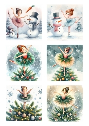 Christmas Ballet Watercolor Illustrations – 6 Festive Dancers with Snowmen, Pine Trees & Ornaments, Pink & Blue Tutus, Winter Wonderland A4 JPEG
